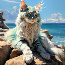 Harmonic Cat Joy by the Ocean