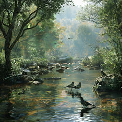 Soothing Stream and Serene Birds