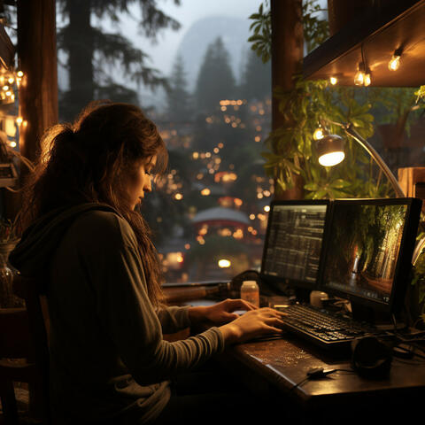 Ambiente De Trabajo Lluvioso Con Piano Revelado
