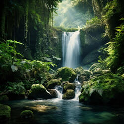 Tranquil Flow of the Waterfall