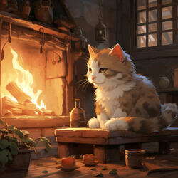 Melodía Vespertina Del Gato Con El Fuego