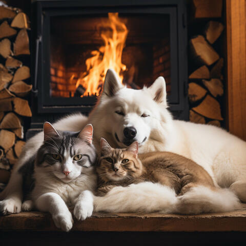 Pet's Restful Firelight: Nighttime Serenity