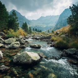 Mountain Stream to Relax and Work to