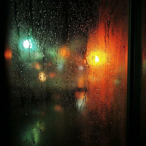 Rain Fall on a Window at Night