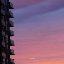 exiting a craft store and staring at a purple sunset