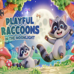 Playful Raccoons in the Moonlight