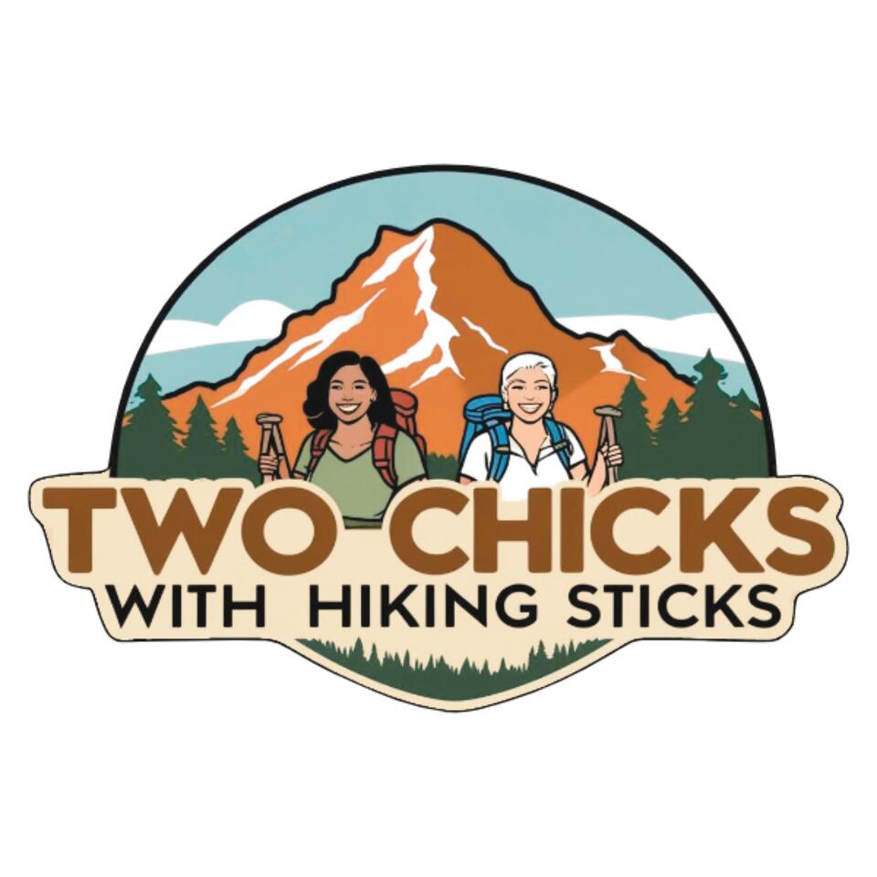 Two Chicks with Hiking Sticks