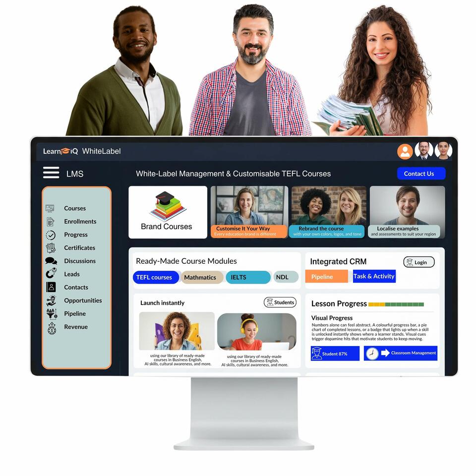 Learn iQ Education Your fully‑branded LMS, CRM & course library