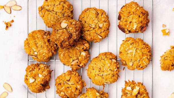 Try out this tasty recipe for almond and orange Anzac biscuits